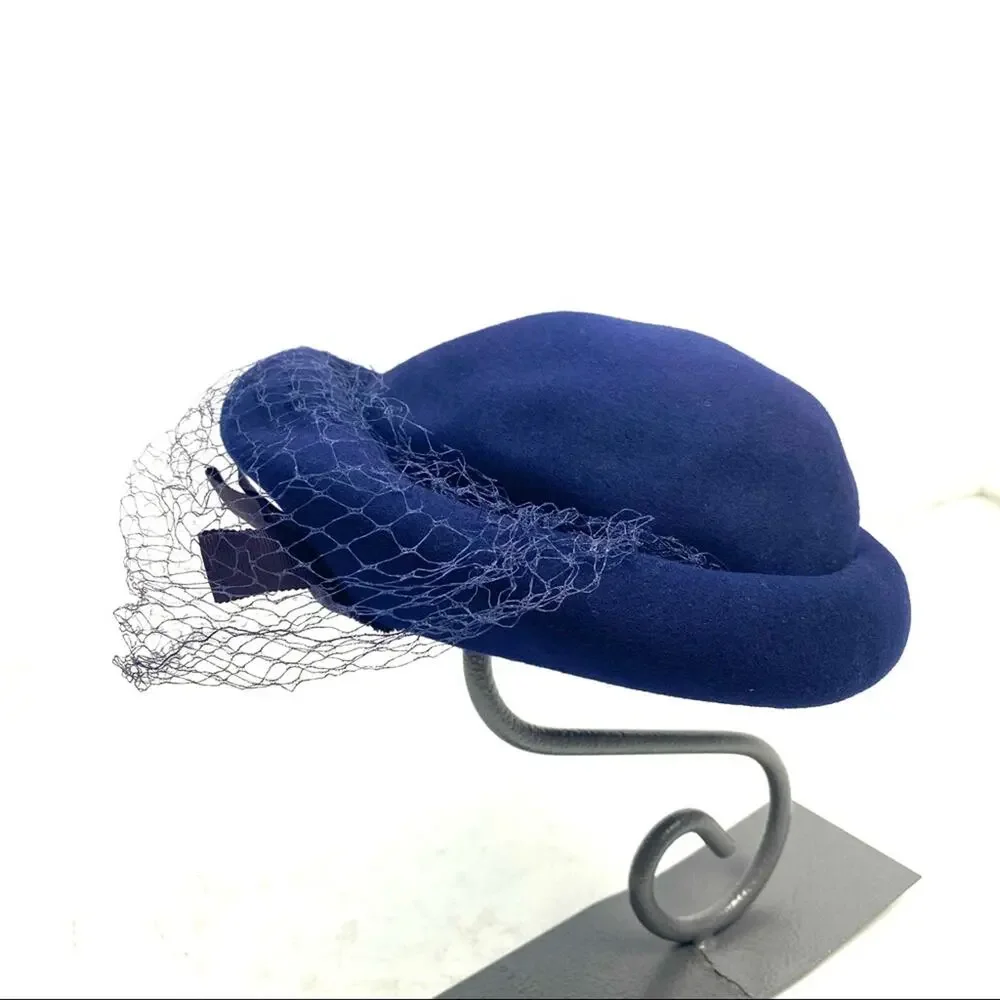 Vintage Glencove Navy Blue & Purple 100% Wool Bumper Beret Hat - Picture 4 of 8